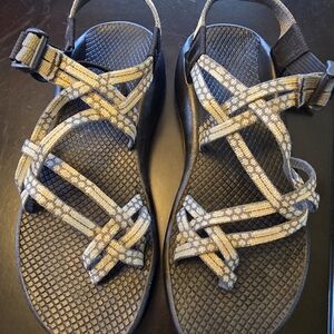 Chaco Women's Size 8 Black Gray Strappy Sandal Buckle Adjustable Strap Synthetic